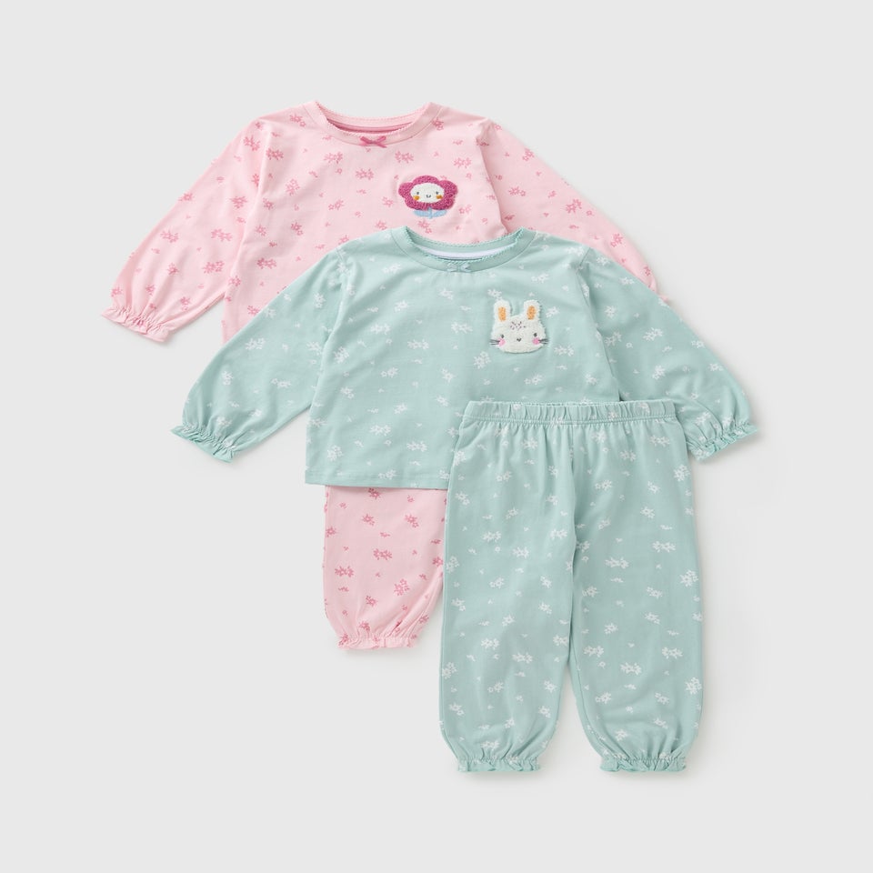 2 Pack Girls Pink Woodland Pyjama Set (1-7yrs)