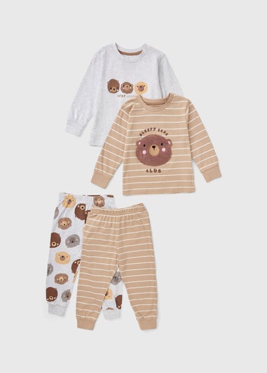 2 Pack Boys Cream Bear Stripe Pyjama Sets (1-7yrs)