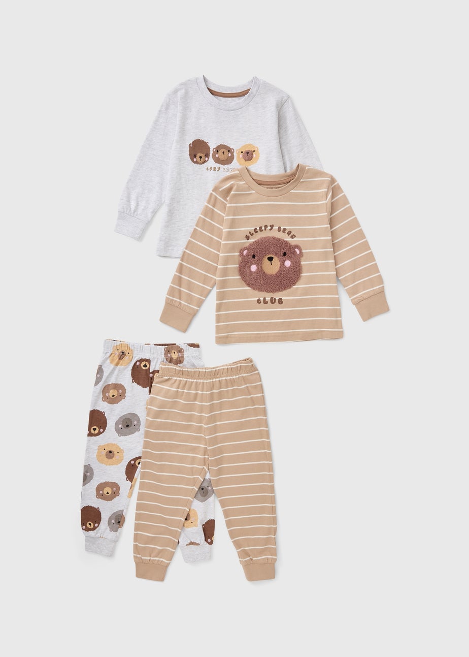 2 Pack Boys Cream Bear Stripe Pyjama Sets (1-7yrs)