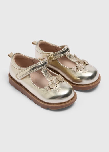Girls Gold Unicorn T Bar Shoes (Younger 4-12)