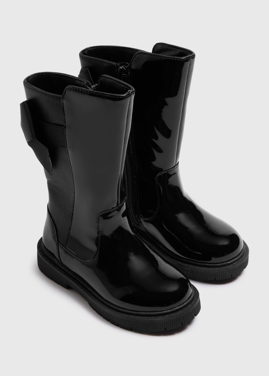 Girls Black Bow Knee High Boots (Younger 4-12)