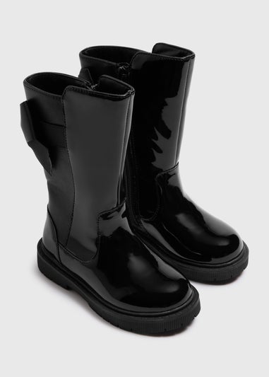 Girls Black Bow Knee High Boots (Younger 4-12)