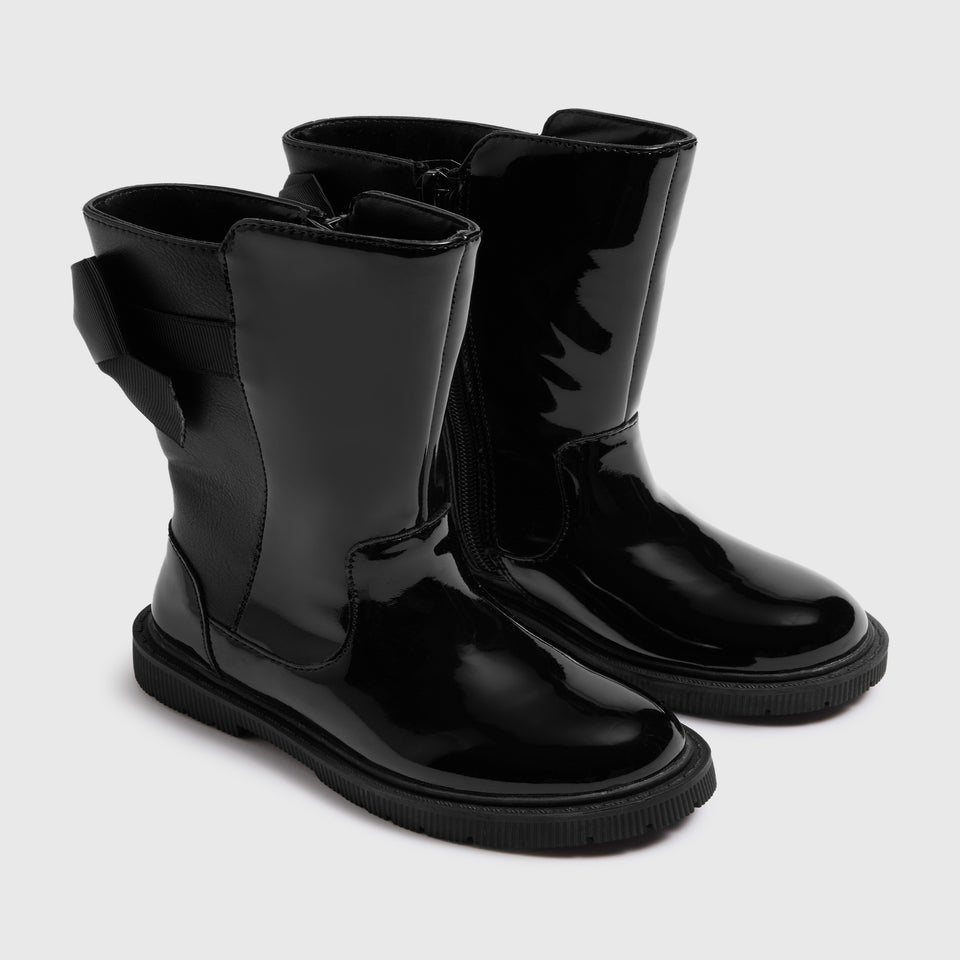 Girls Black Bow Knee High Boots (Younger 4-12)