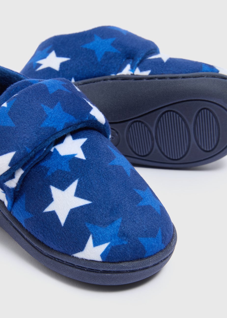 Boys Navy Star Slippers (Infant 4-12)