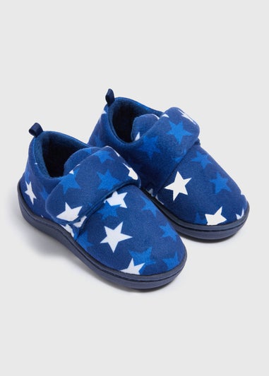 Boys Navy Star Slippers (Infant 4-12)