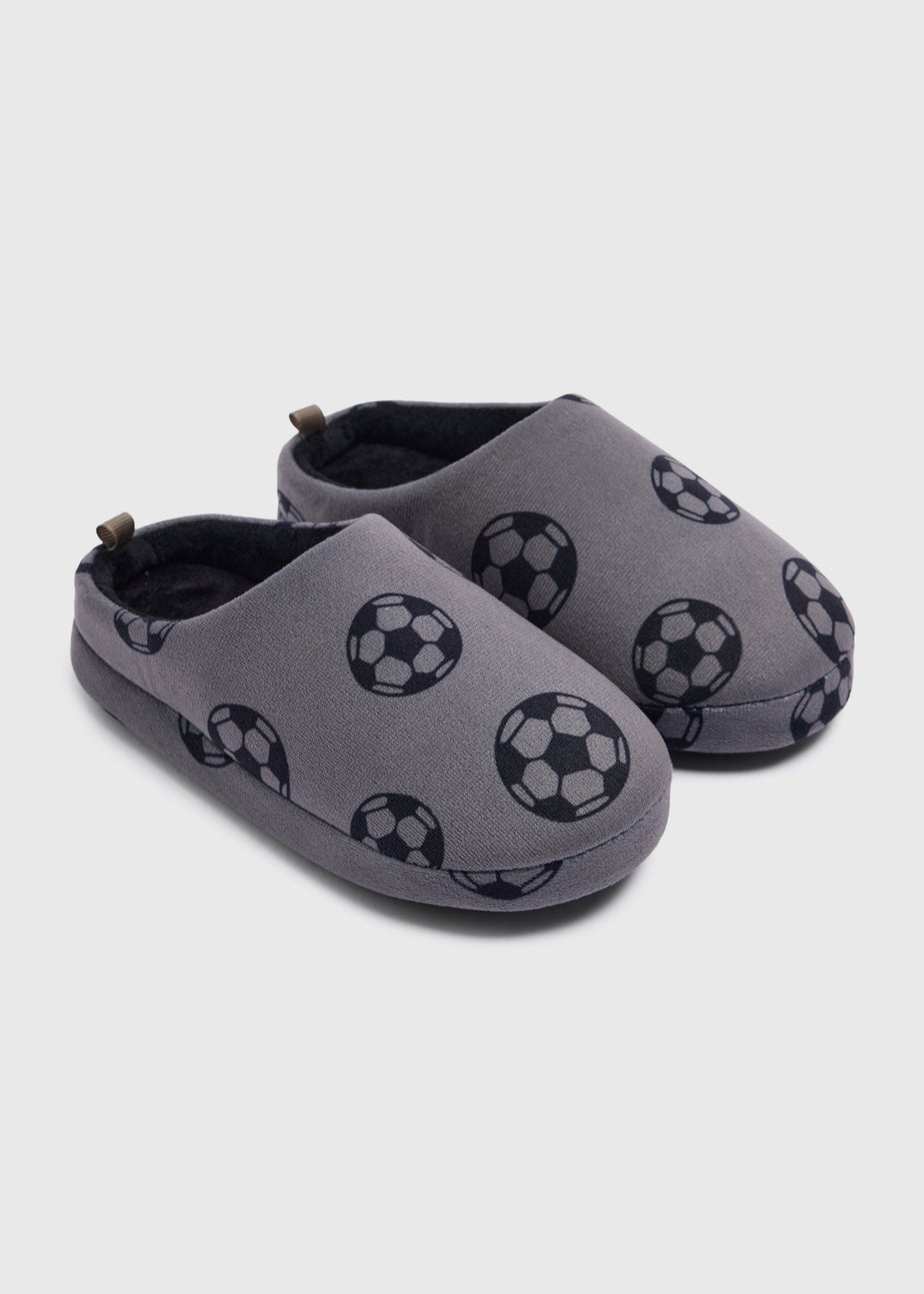 Boys Grey Football Mule Slippers (10-6yrs)