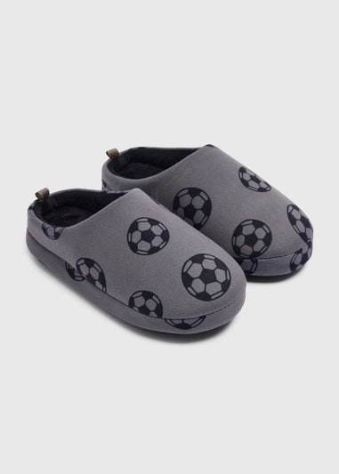 Boys Grey Football Mule Slippers (10-6yrs)
