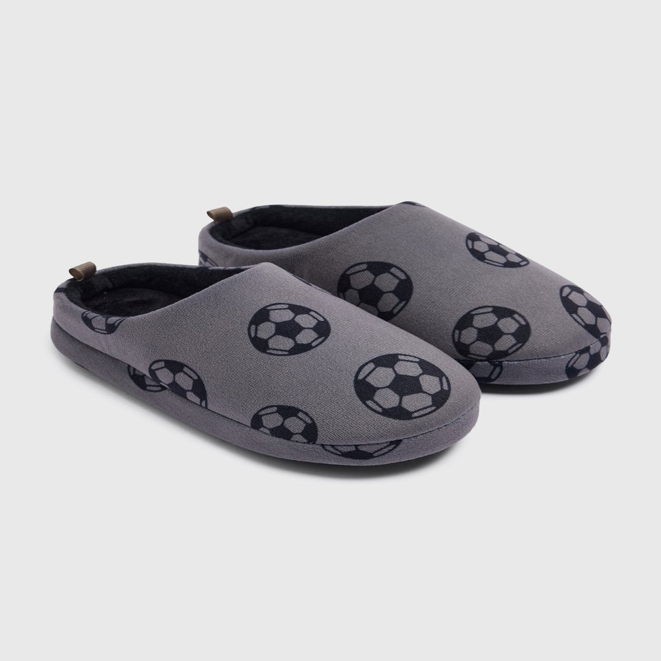 Boys Grey Football Mule Slippers (10-6yrs)