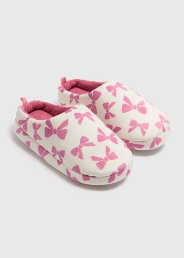 Girls Cream Bow Mule Slippers (Younger 10-Older 5)