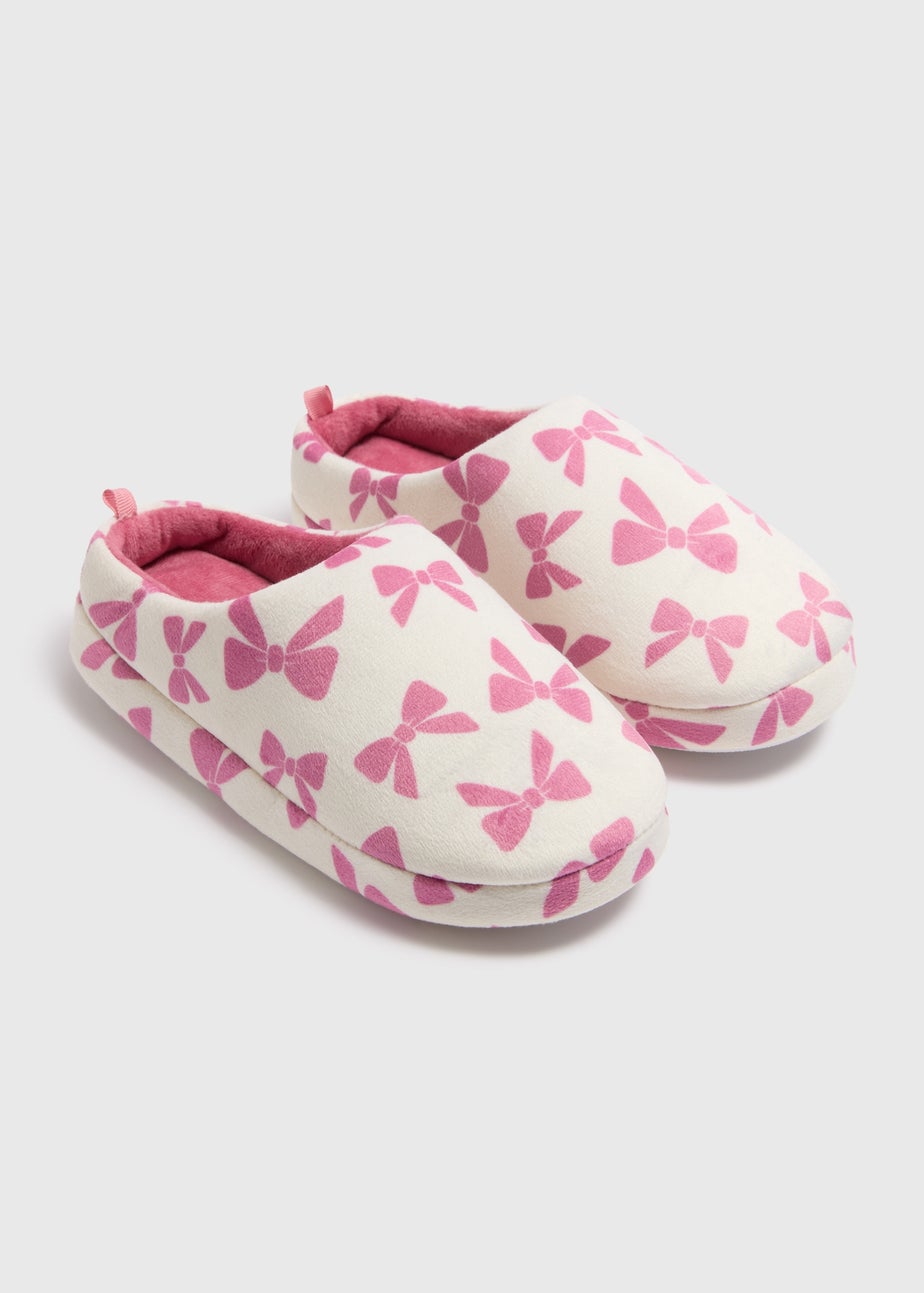 Girls Cream Bow Mule Slippers (Younger 10-Older 5)