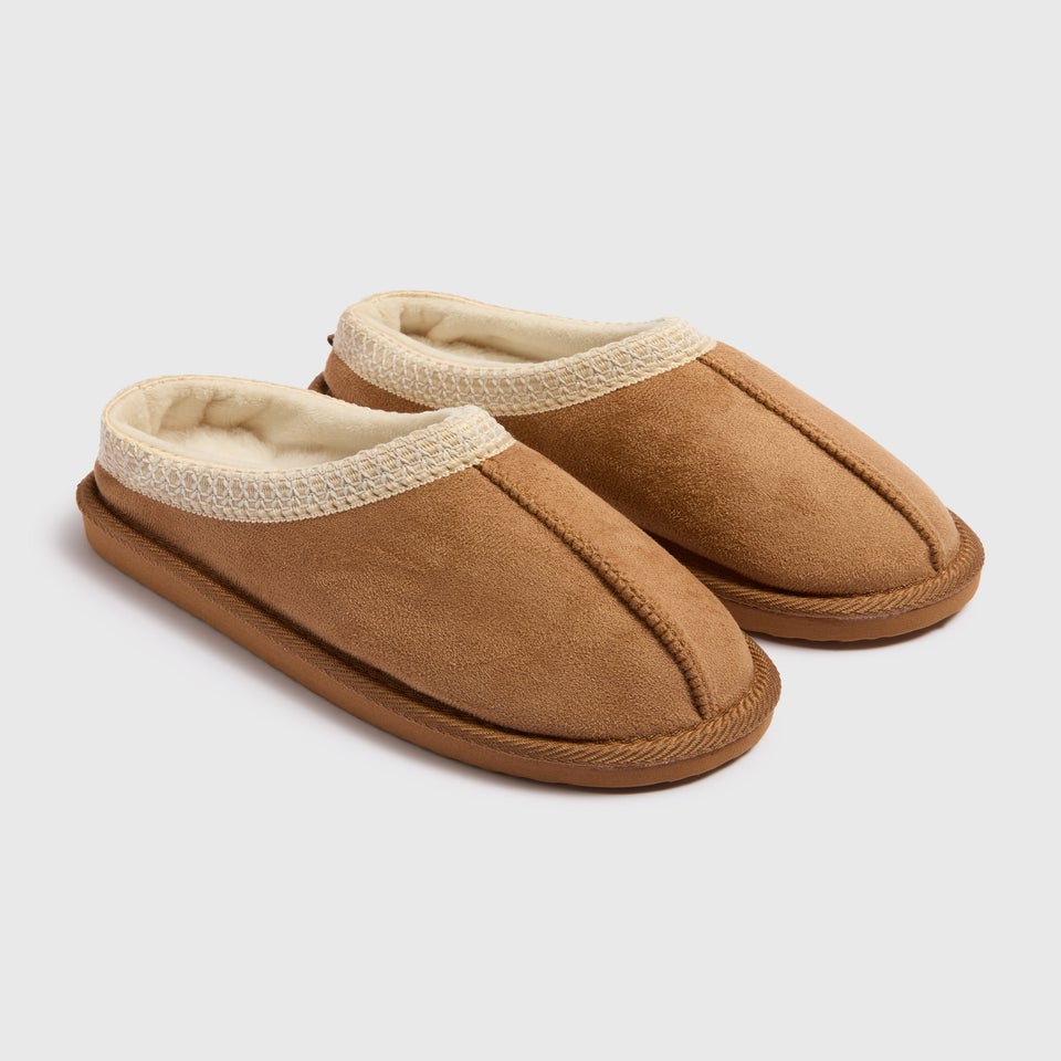 Girls Tan Trim Snug Mules (Younger 10-Older 5)
