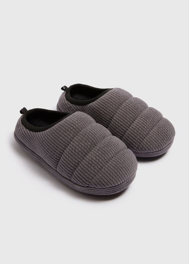 Boys Grey Cord Quilted Mule Slippers (Younger 10-Older 6)