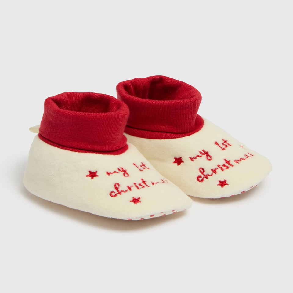 Baby White My First Christmas Sock Boots (Newborn-12mths)