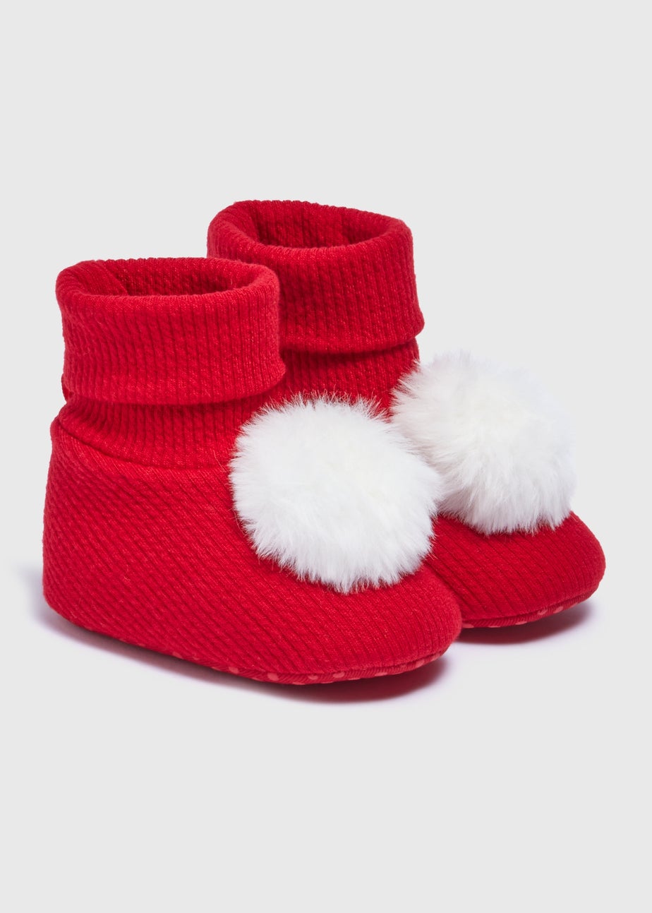 Baby Red Pom Sock Boots (Newborn-18mths)