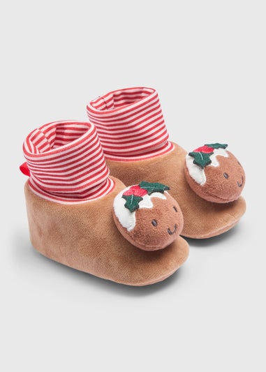 Baby Brown Christmas Pudding Sock Boots (Newborm-18mths)