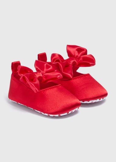 Baby Red Satin Bow Ballets (Newborn-18mths)