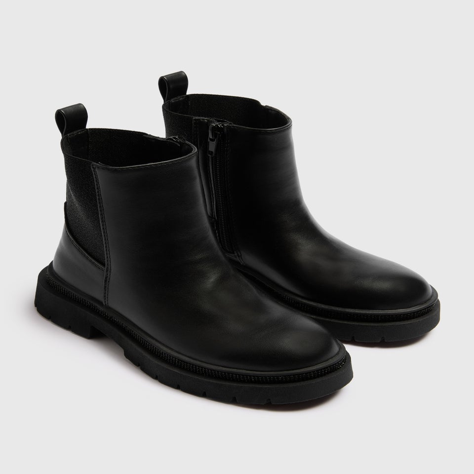 Girls Black Mid Chelsea Boots (Younger 10-Older 5)