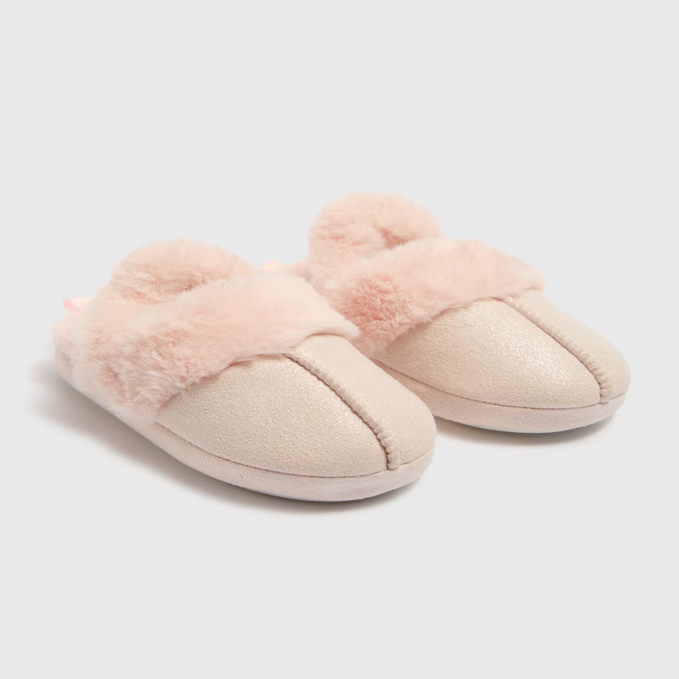 Girls Pink Snug Mule Slippers (Younger 4-12)