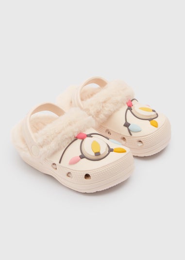 Girls Beige Fairy Lights Warm Lined Clogs (Younger 4/5-Older 5/6)