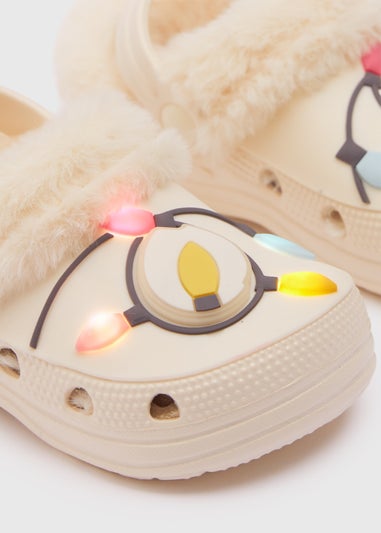 Girls Beige Fairy Lights Warm Lined Clogs (Younger 4/5-Older 5/6)