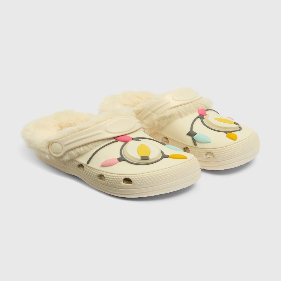 Girls Beige Fairy Lights Warm Lined Clogs (Younger 4/5-Older 5/6)