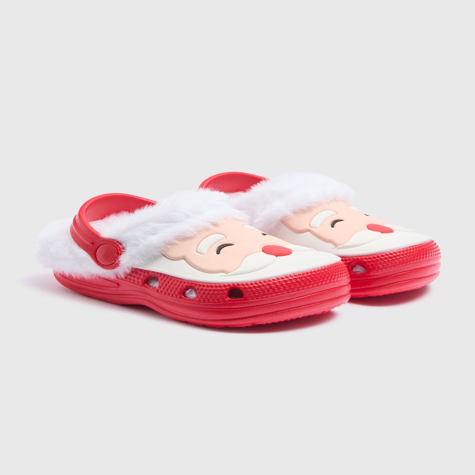Kids Red Santa Warm Lined Clogs (Younger 4/5-Older 12/13)