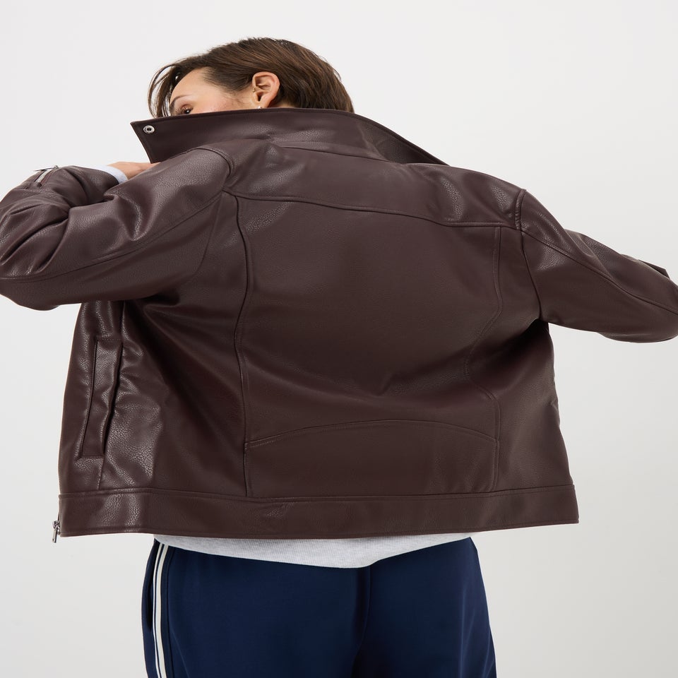 Burgundy Faux Leather Biker Jacket