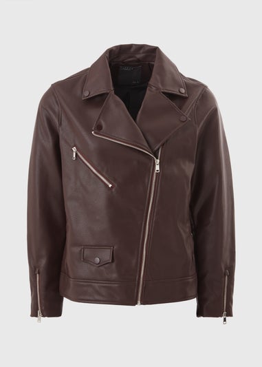 Burgundy Faux Leather Biker Jacket