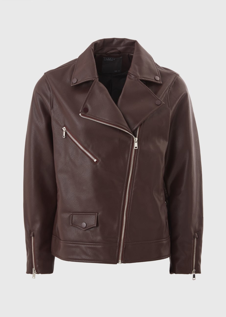 Burgundy Faux Leather Biker Jacket