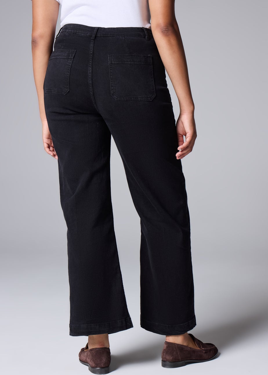 Black Front Pocket Wide Leg Jeans