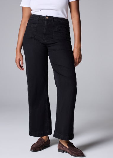 Black Front Pocket Wide Leg Jeans