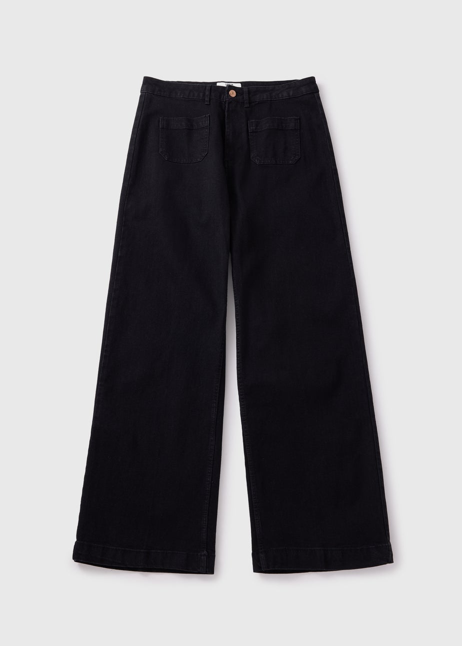 Black Front Pocket Wide Leg Jeans
