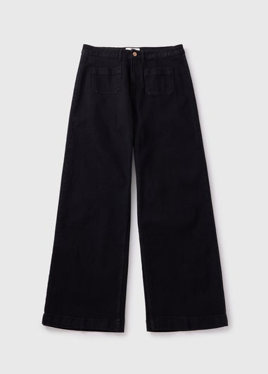 Black Front Pocket Wide Leg Jeans