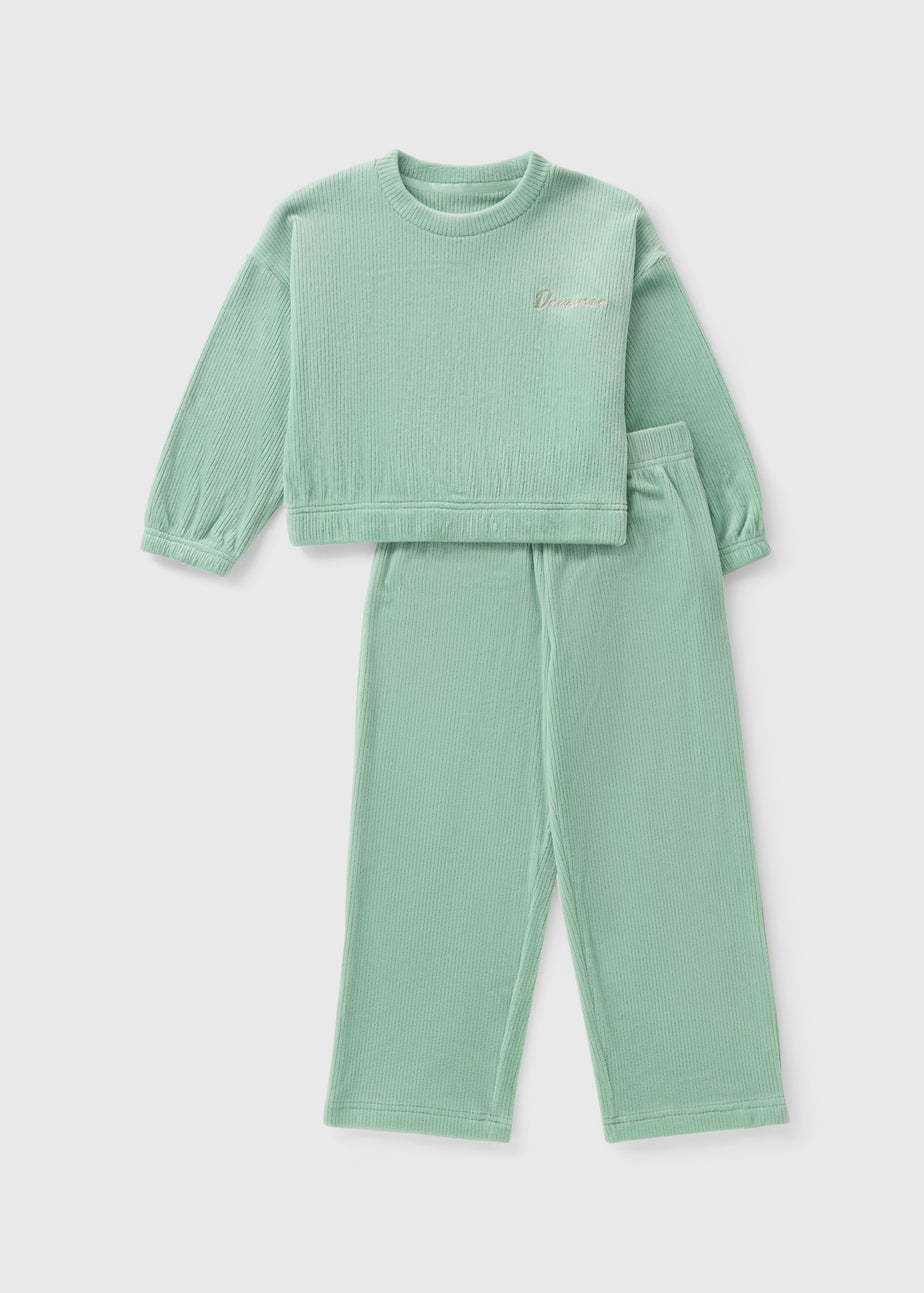 Girls Sage Ribbed Fleece Pyjama Set (4-13yrs)