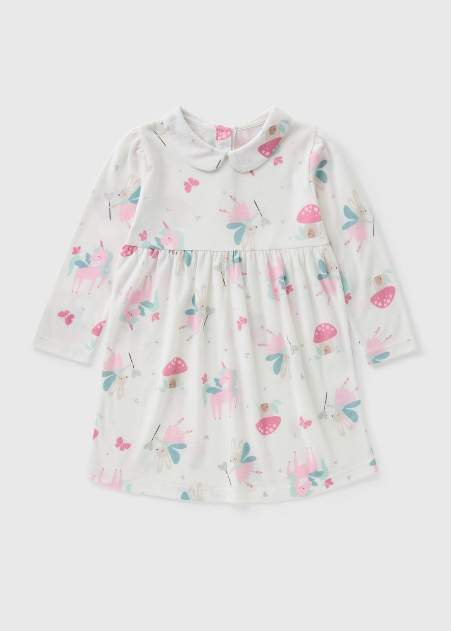 Girls White Printed Upspec Nightie