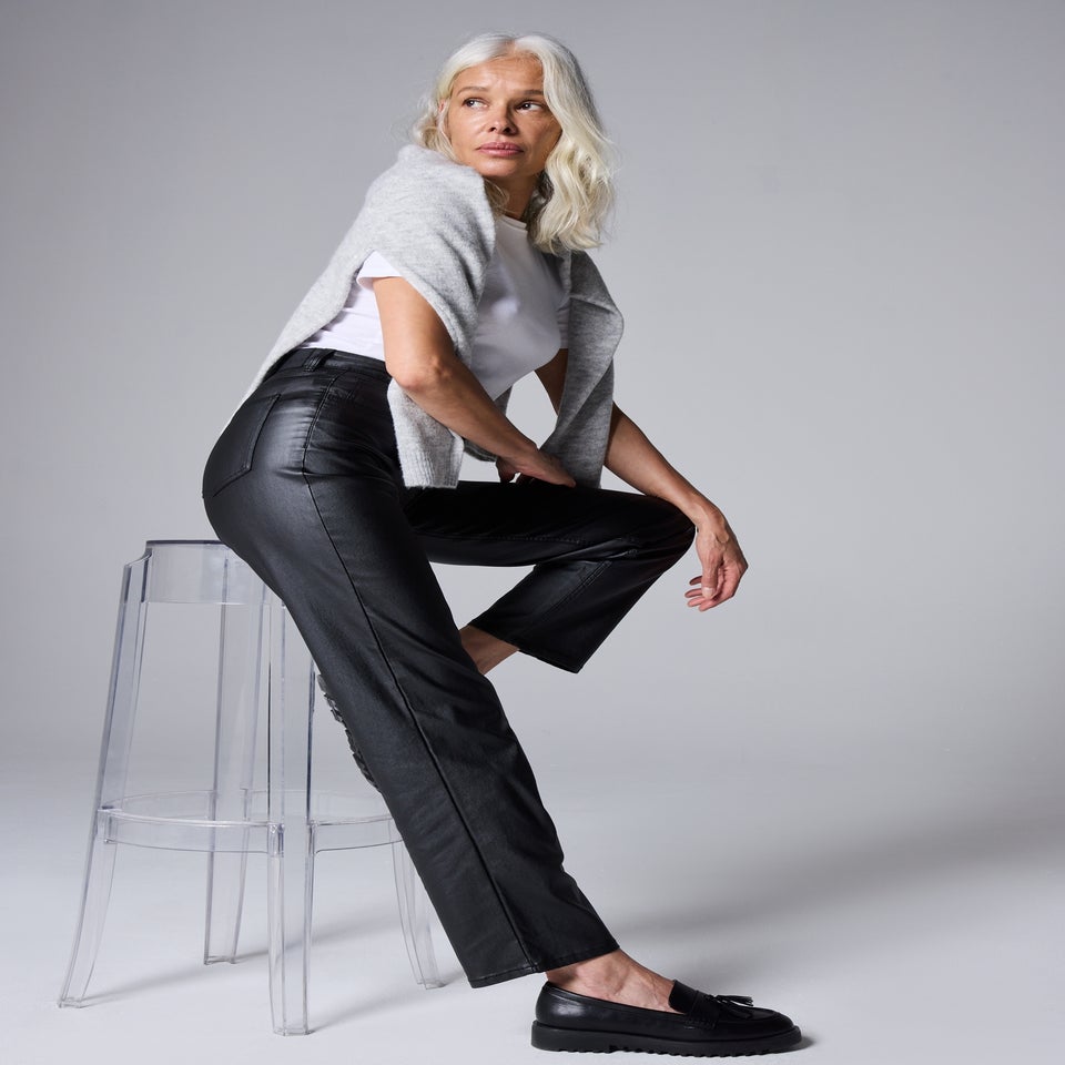 Black Coated Straight Jeans