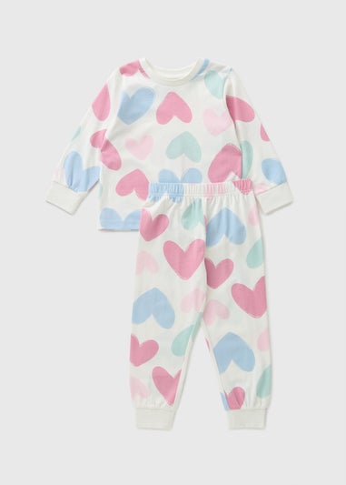 Girls White Heart Pyjama Set (1-13yrs)