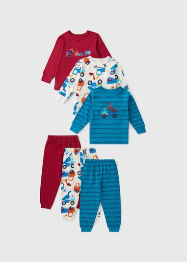 3 Pack Boys Red Transport Print Pyjama Set (1-7yrs)