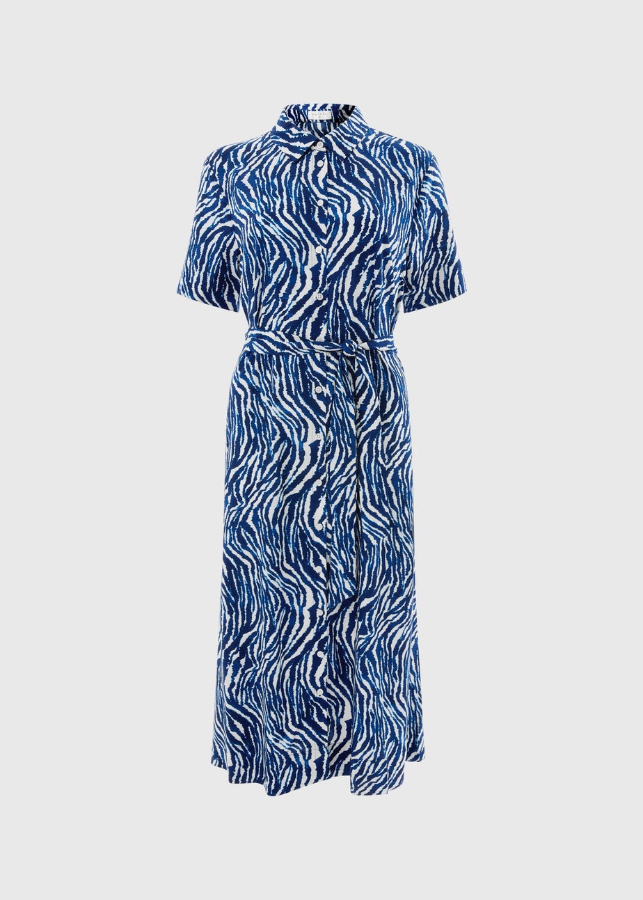 Blue Zebra Print Midi Shirt Dress