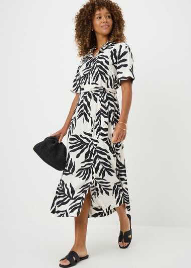Black Leaf Shirt Midi Dress