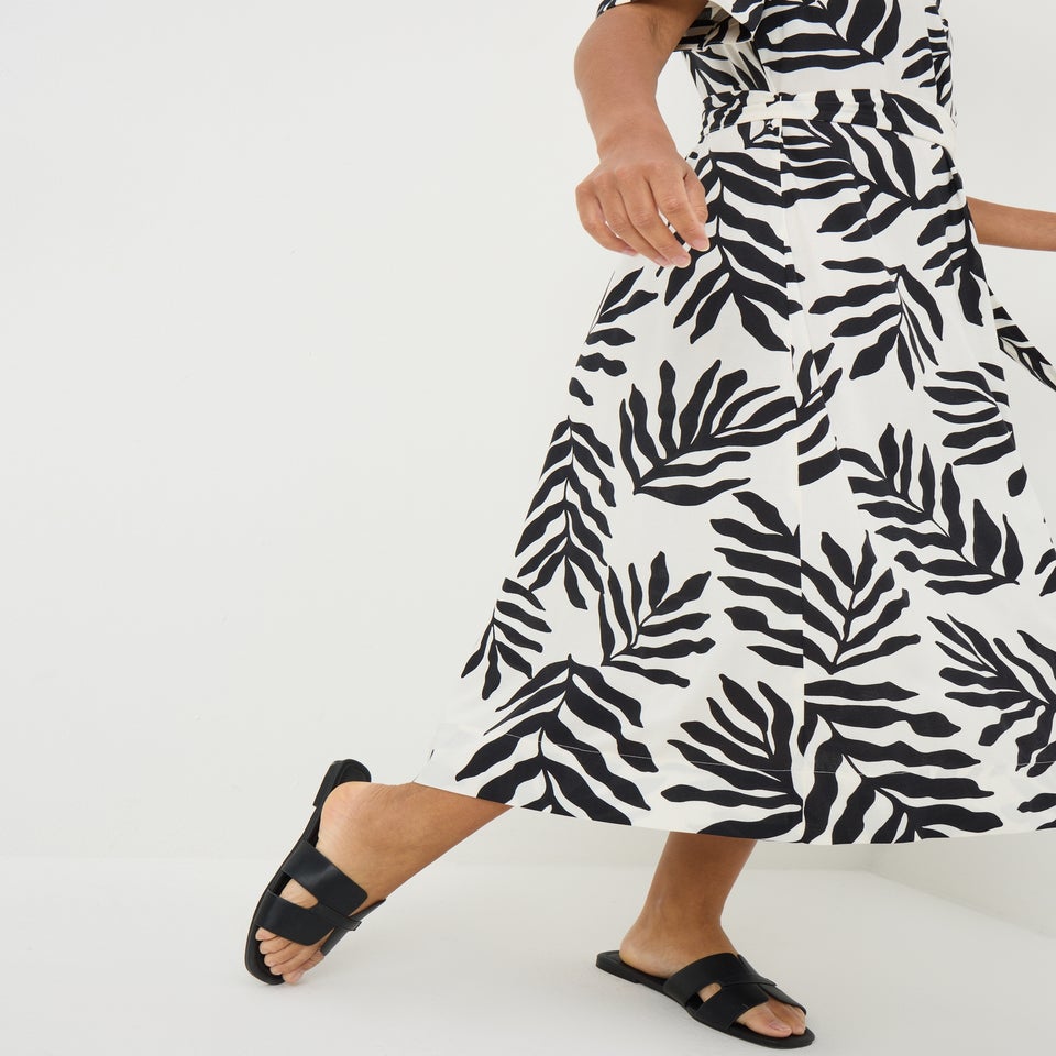 Black Leaf Shirt Midi Dress