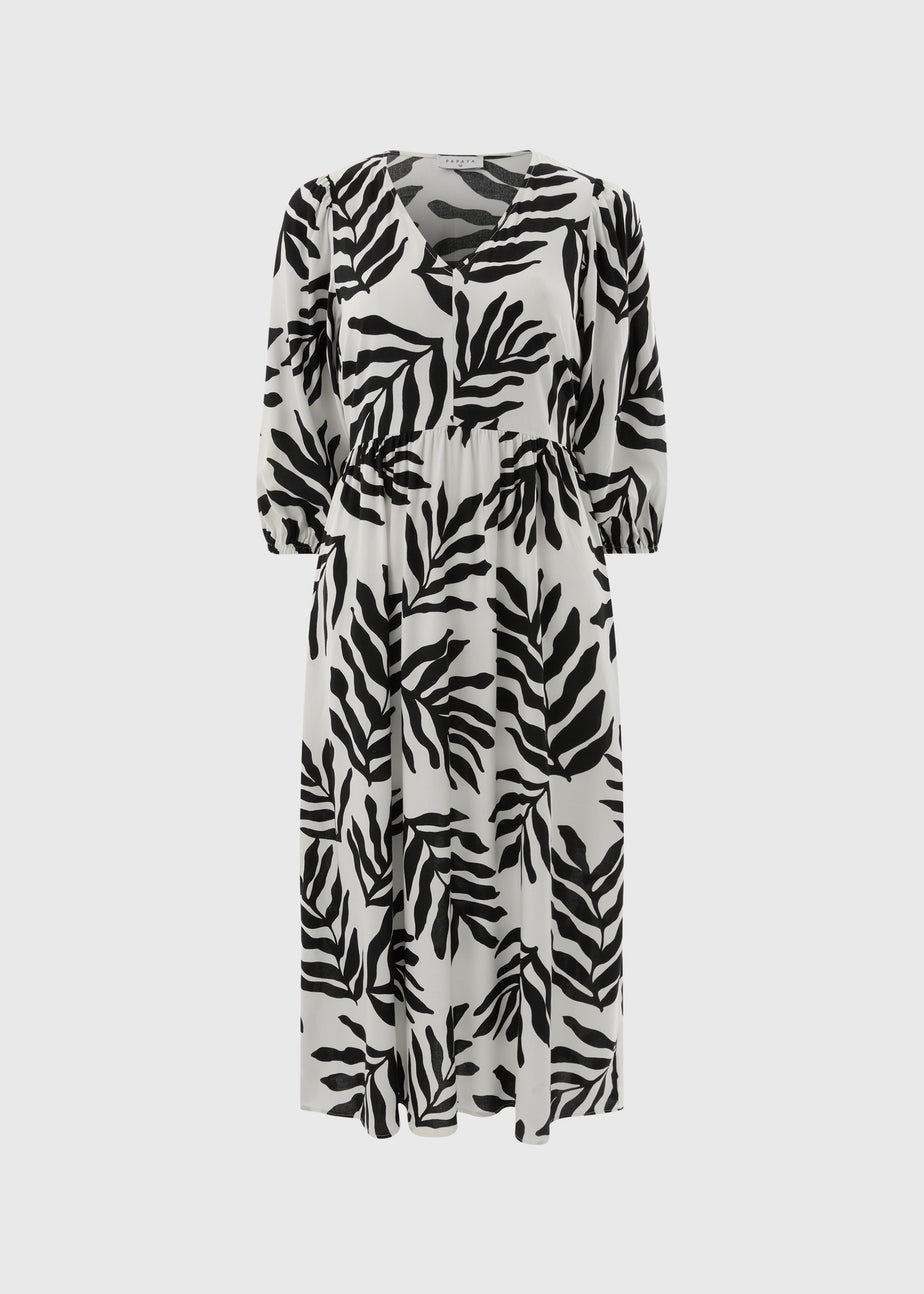 Black Leaf Volume Sleeve Midi Dress
