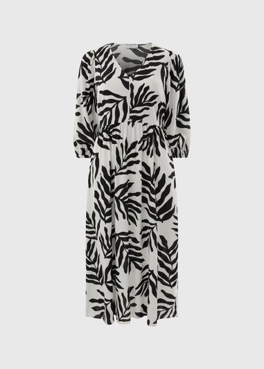 Black Leaf Volume Sleeve Midi Dress