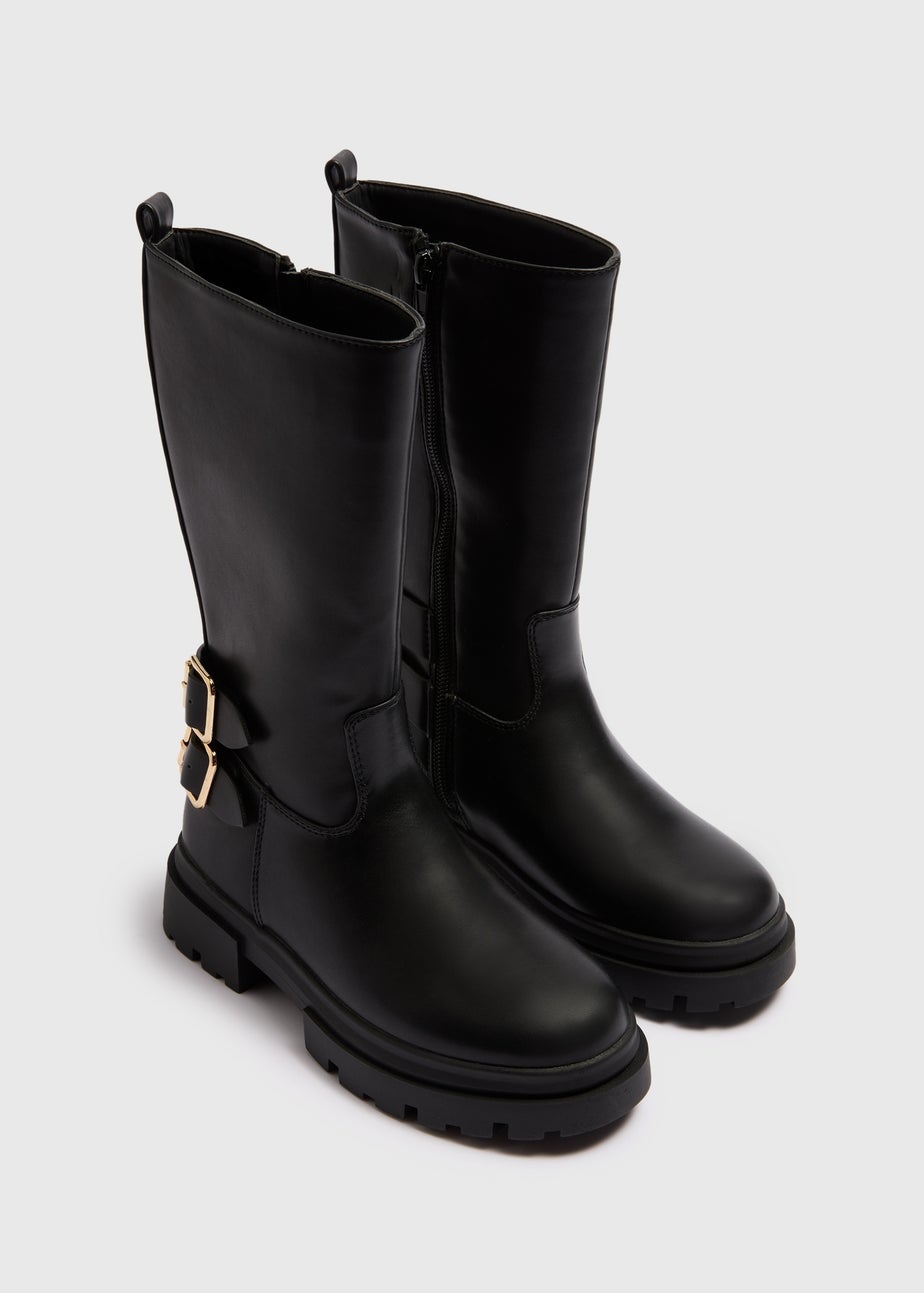 Girls Black Buckle Knee High Boots (Younger 10- Older 5)