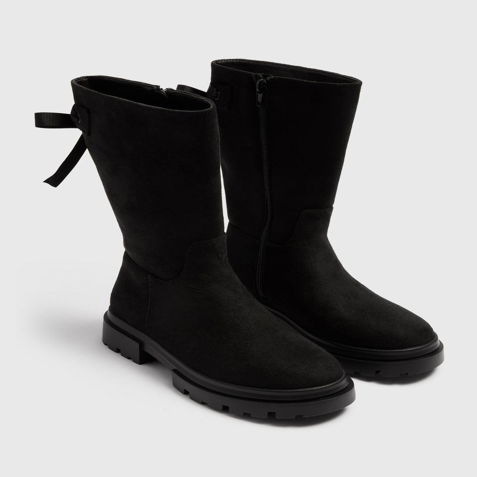 Girls Black Tie Knee High Boots (Younger 10-Older 5)