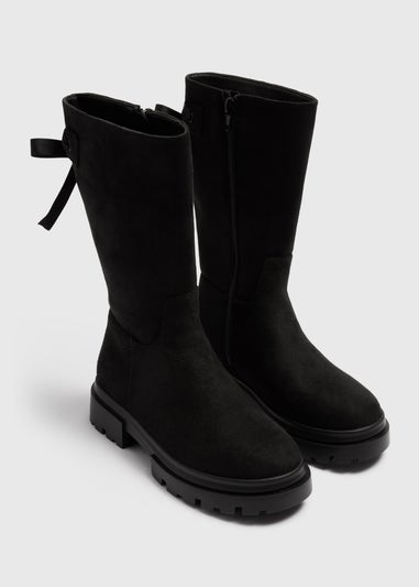 Girls Black Tie Knee High Boots (Younger 10-Older 5)