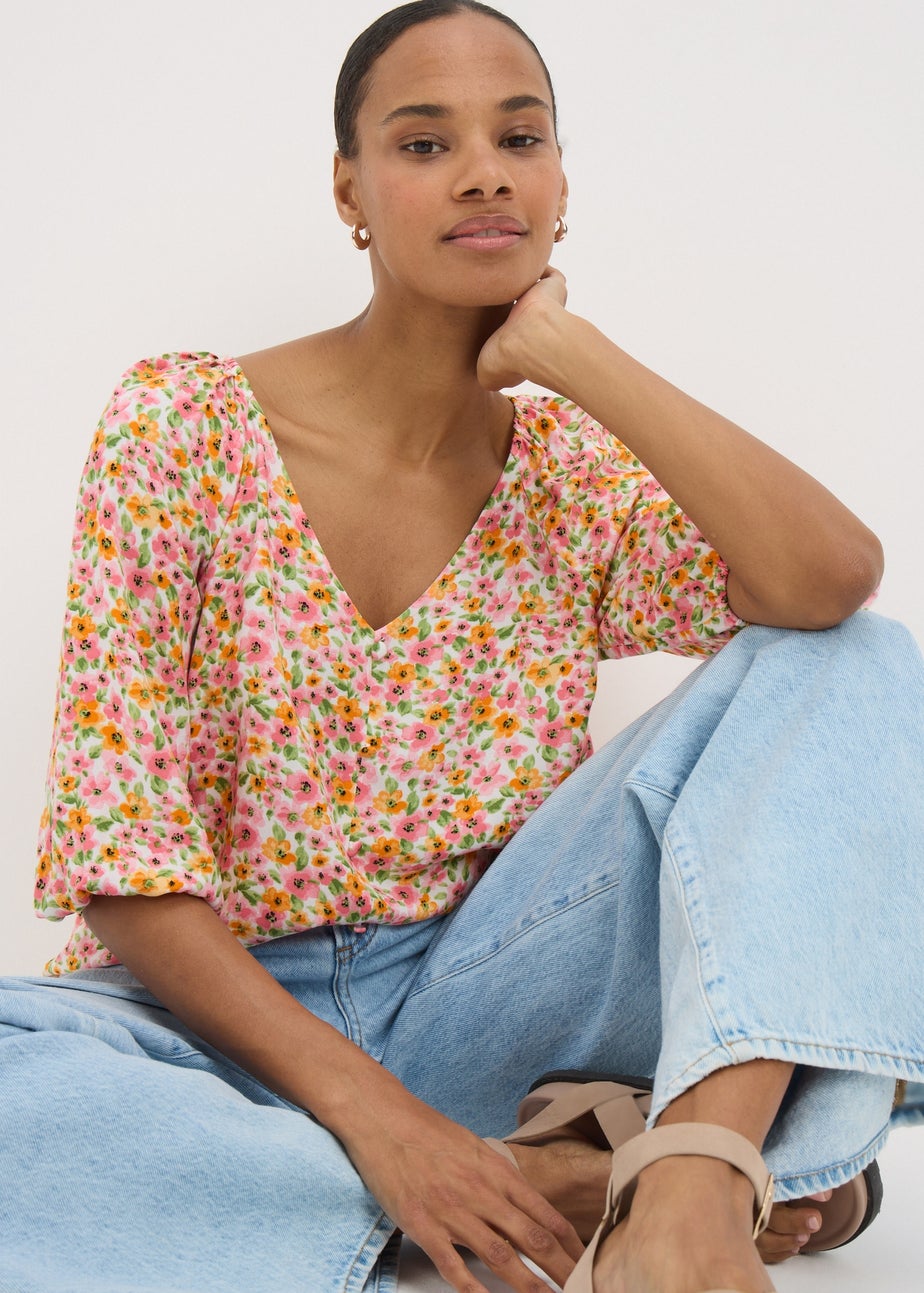 Pink Floral Tea Blouse