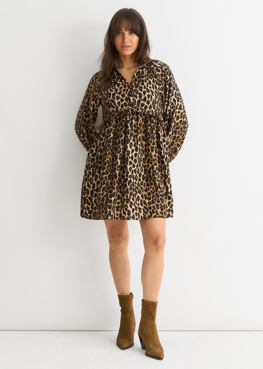 Gini London Brown Animal Smock Mini Dress