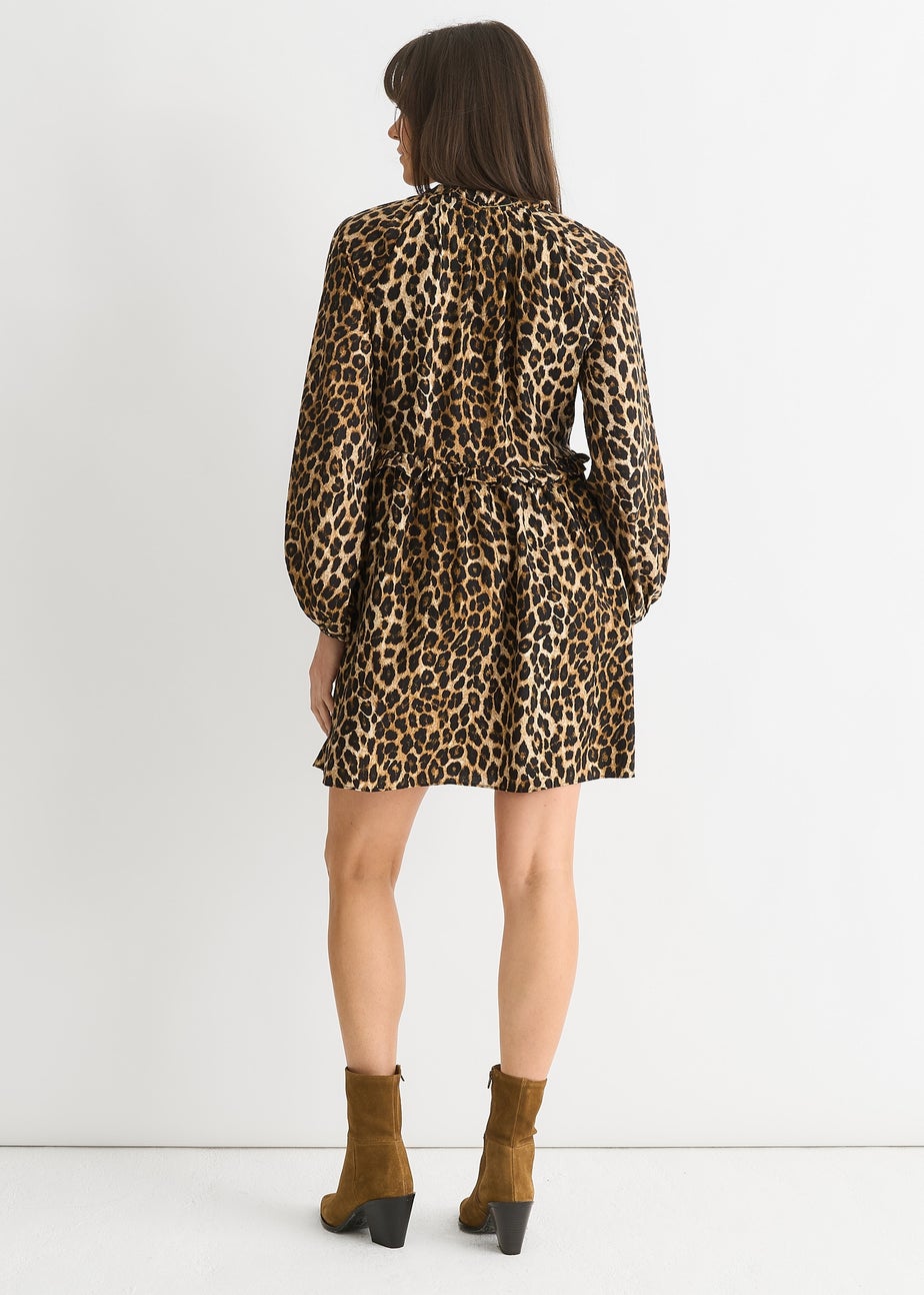 Gini London Brown Animal Smock Mini Dress