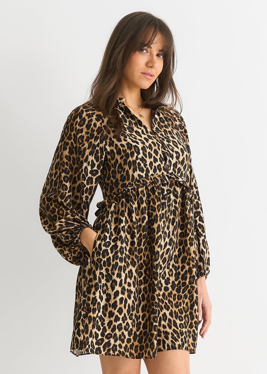 Gini London Brown Animal Smock Mini Dress